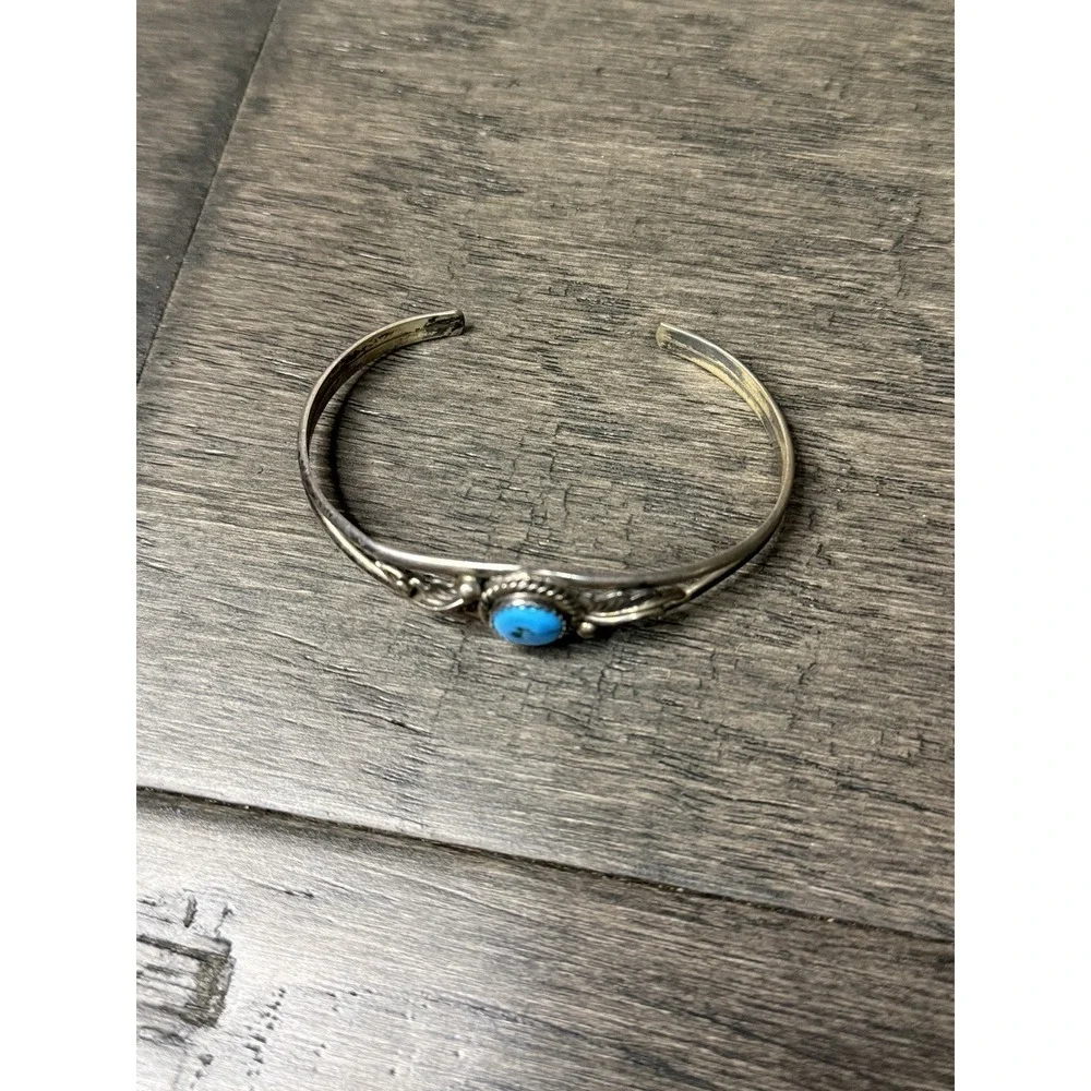 Native American Turquoise Sterling Silver Cuff Bracelet Signed RB